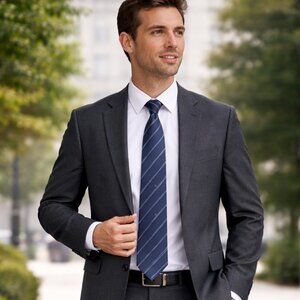 Vintage Celine 100% Silk Navy Blue Logo Stripe Men’s Tie Designer Luxury Necktie